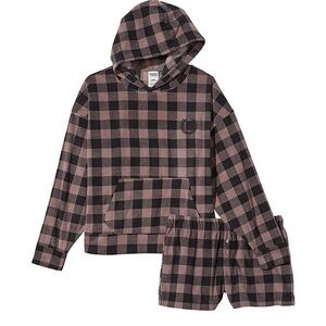 PINK Victoria’s Secret Plaid Ice Coffee Hoodie Sleepwear Set